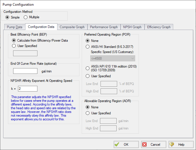 The Configuration Data tab of the Pump Configuration window.